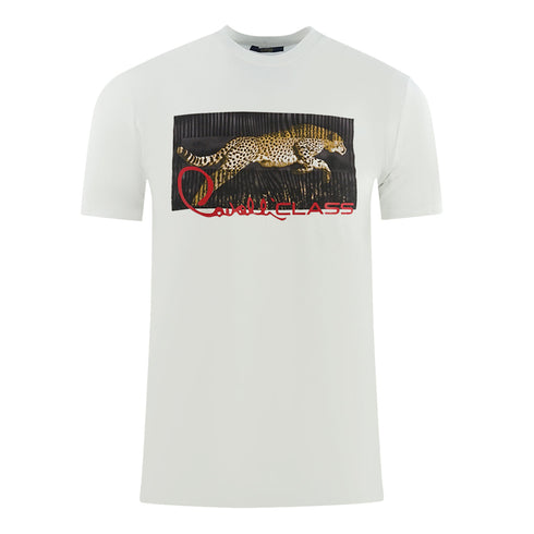 Cavalli Class Boxed Leopard Logo White T Shirt Rxt60H Jd060 00053